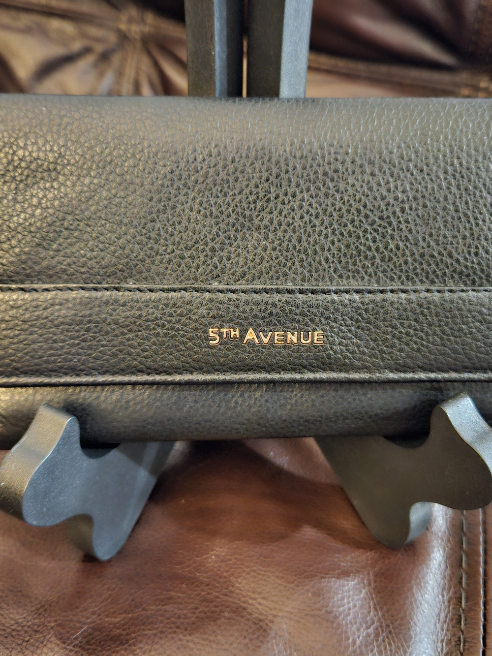 5th Avenue Black Pebbled Leather Women’s Wallet with Gold Logo
